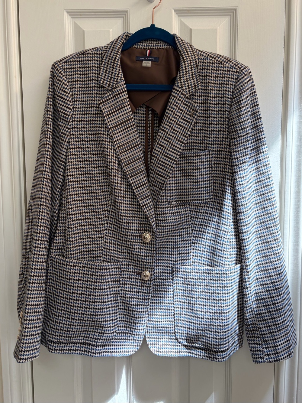 Tommy Hilfiger Brown & Cream Houndstooth Blazer